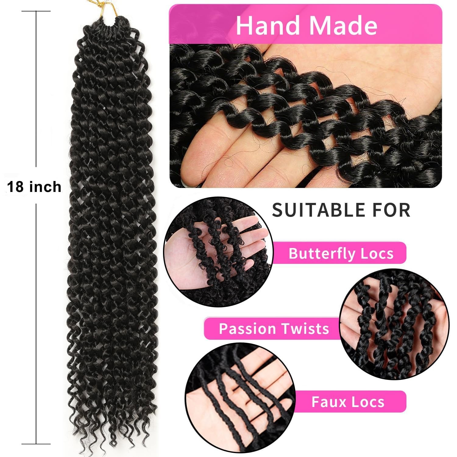 18 Inch Water Wave Crochet Hair Extensions: Passion Twist Braids in 6 Easy Packs