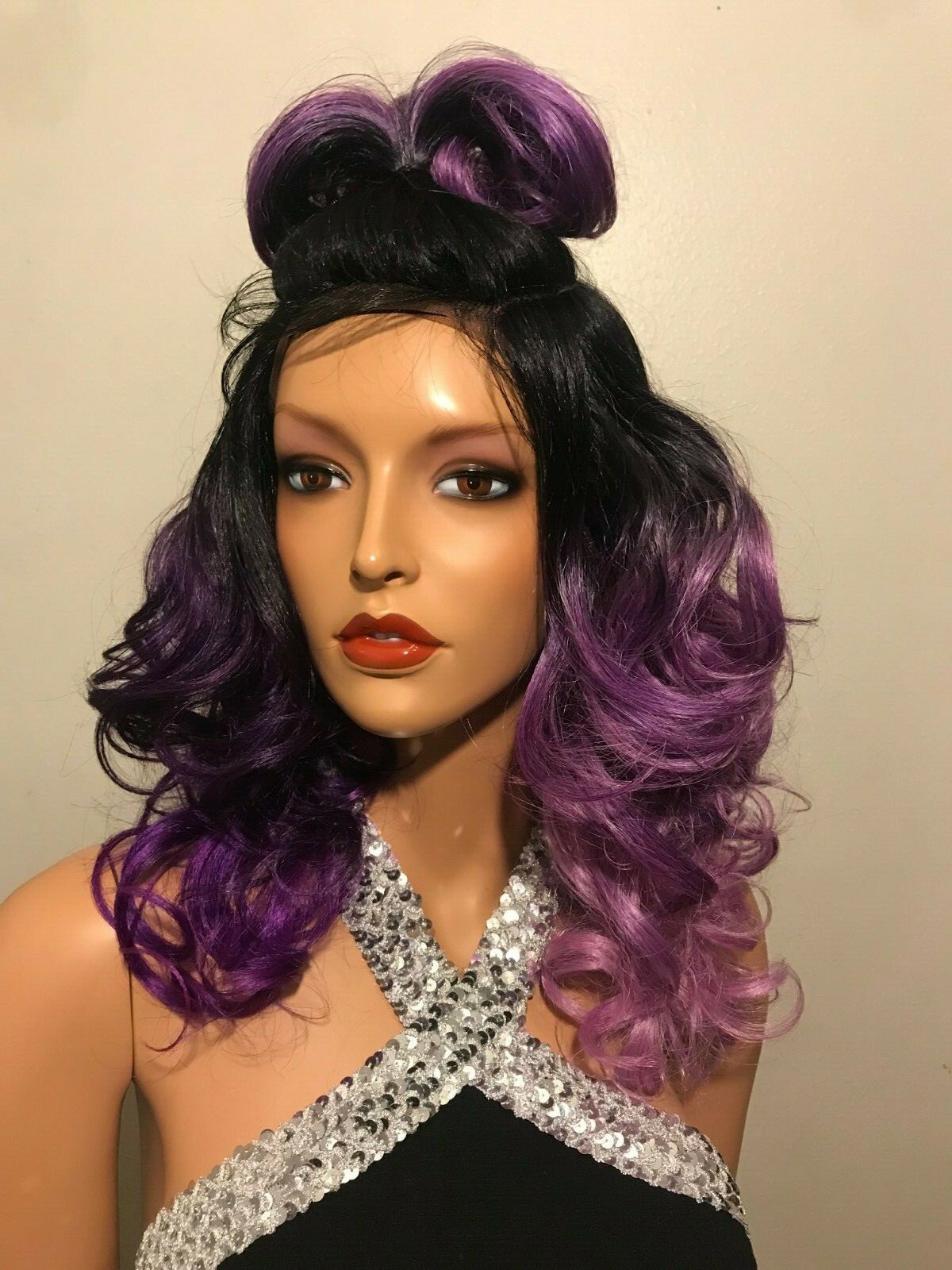 NWT Sis Hand Tied Full Circle Part Long Curly Multi Color Ombre Lace Front