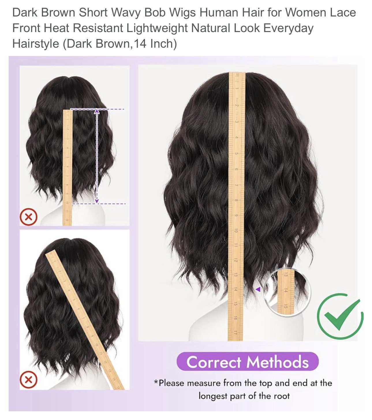 $160. + Novastel Human hair 14in Dark Brown Modern Wavy Wig. Exc. Quality NEW!