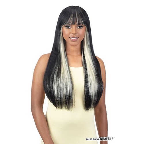 Straight style with colors- Divine Mocha Human Hair Blend Wig