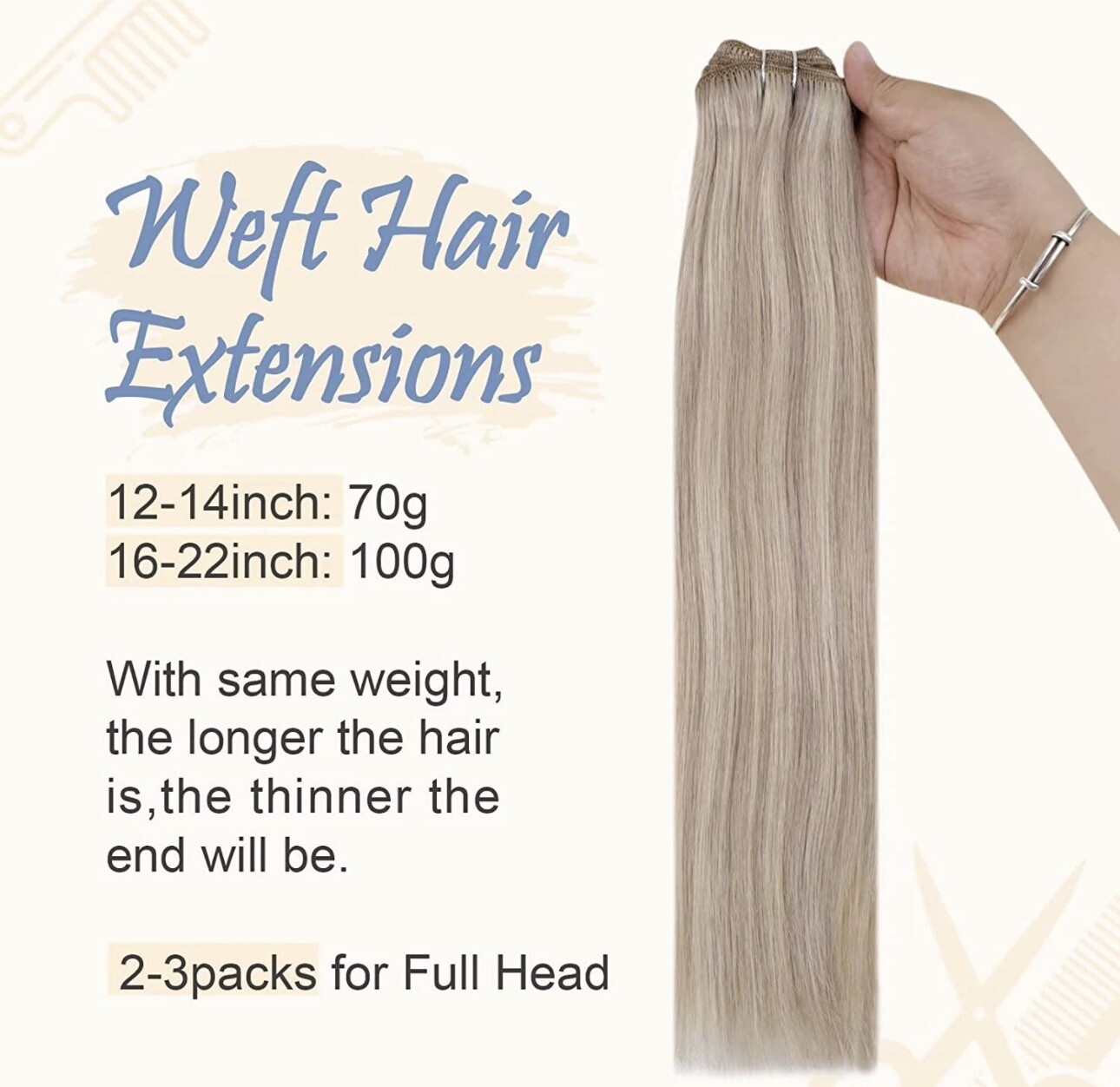 Easyouth Ash Blonde Sew in Hair Extensions Human Hair 12inch 70g