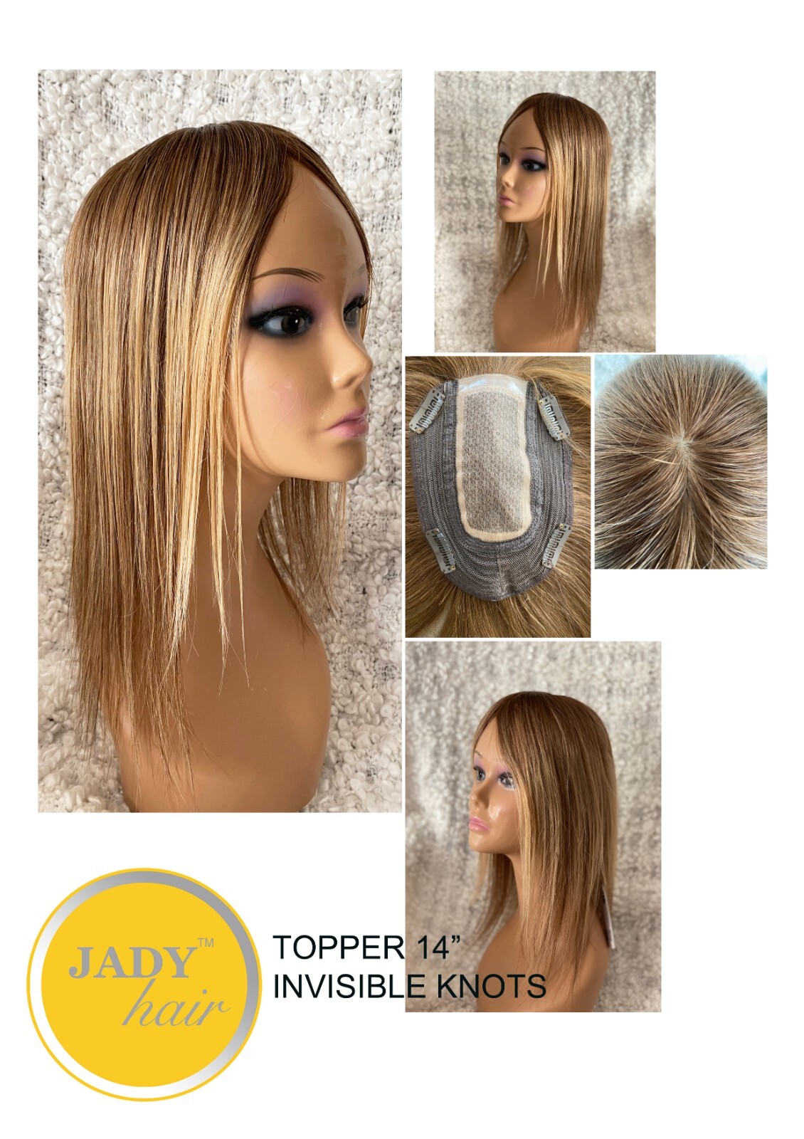 100% Human Hair Topper 14″ with hand injected Silk Top or Swiss lace top