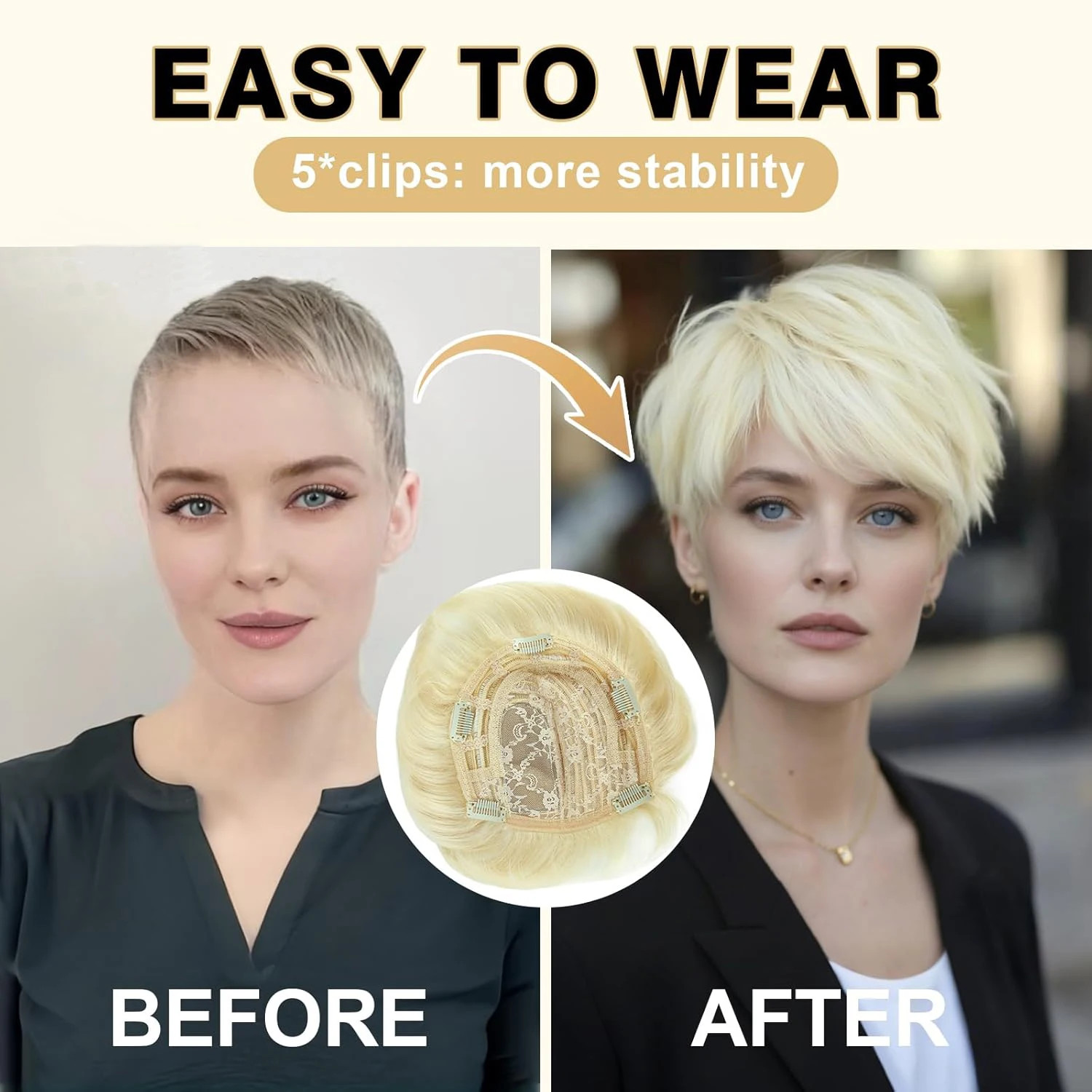 6 Inch Natural Curly Short Pixie Synthetic Hair Topper for Thinning Hair Pieces