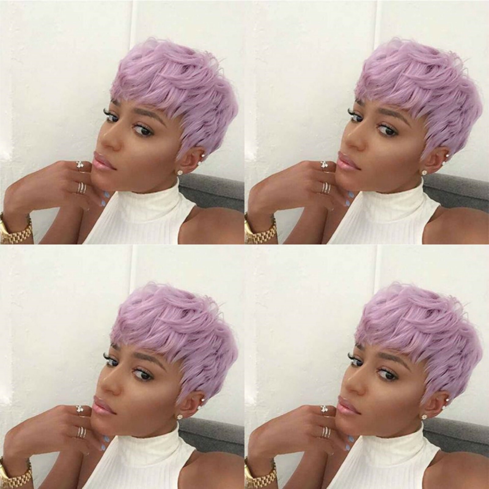 Women Short Blue Black Purple Wigs Pixie Cut Wave Hair Party Wigs Synthetic Hair