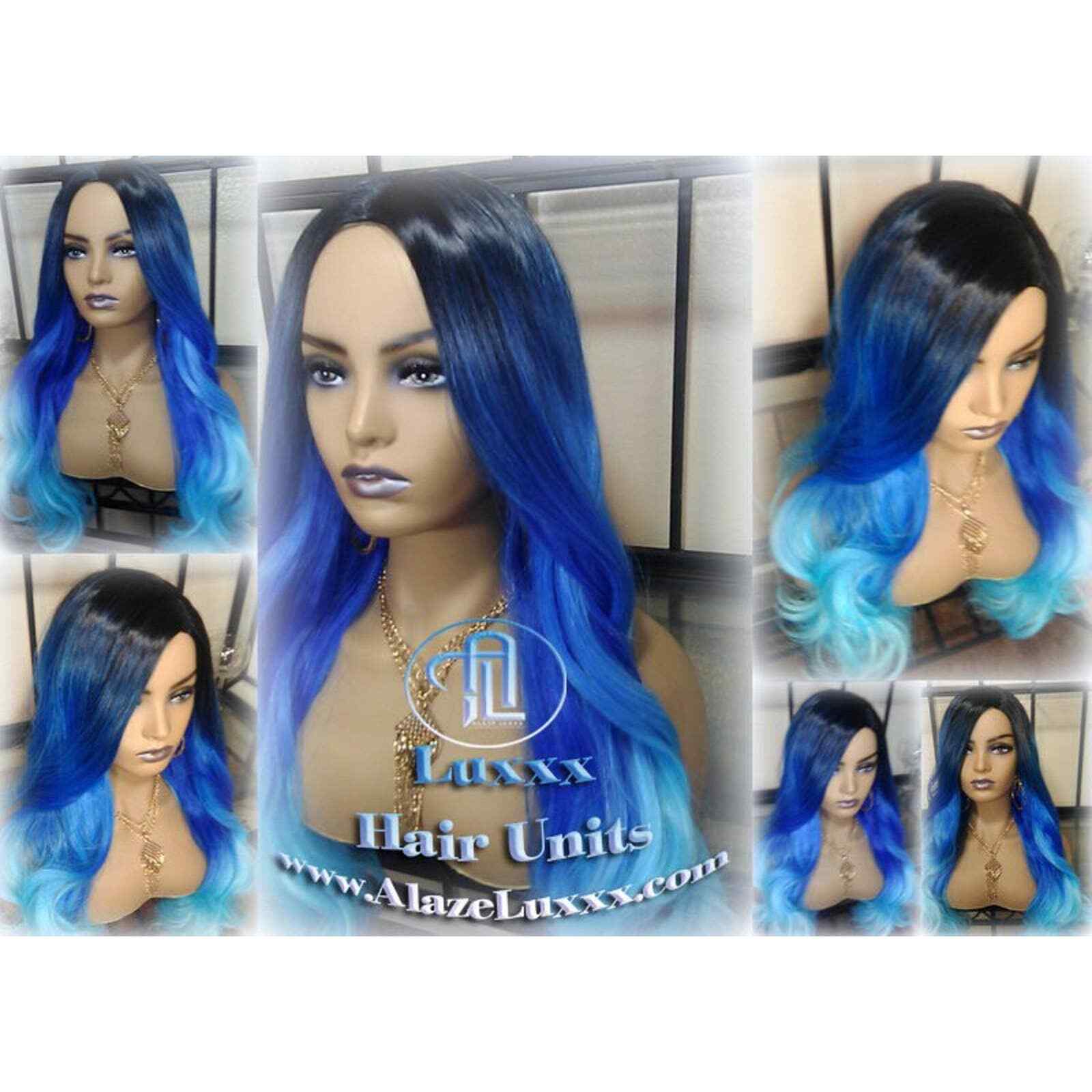 Blue Ombre Gradient Human Hair Wig Weave Mermaid bohemian Goddess