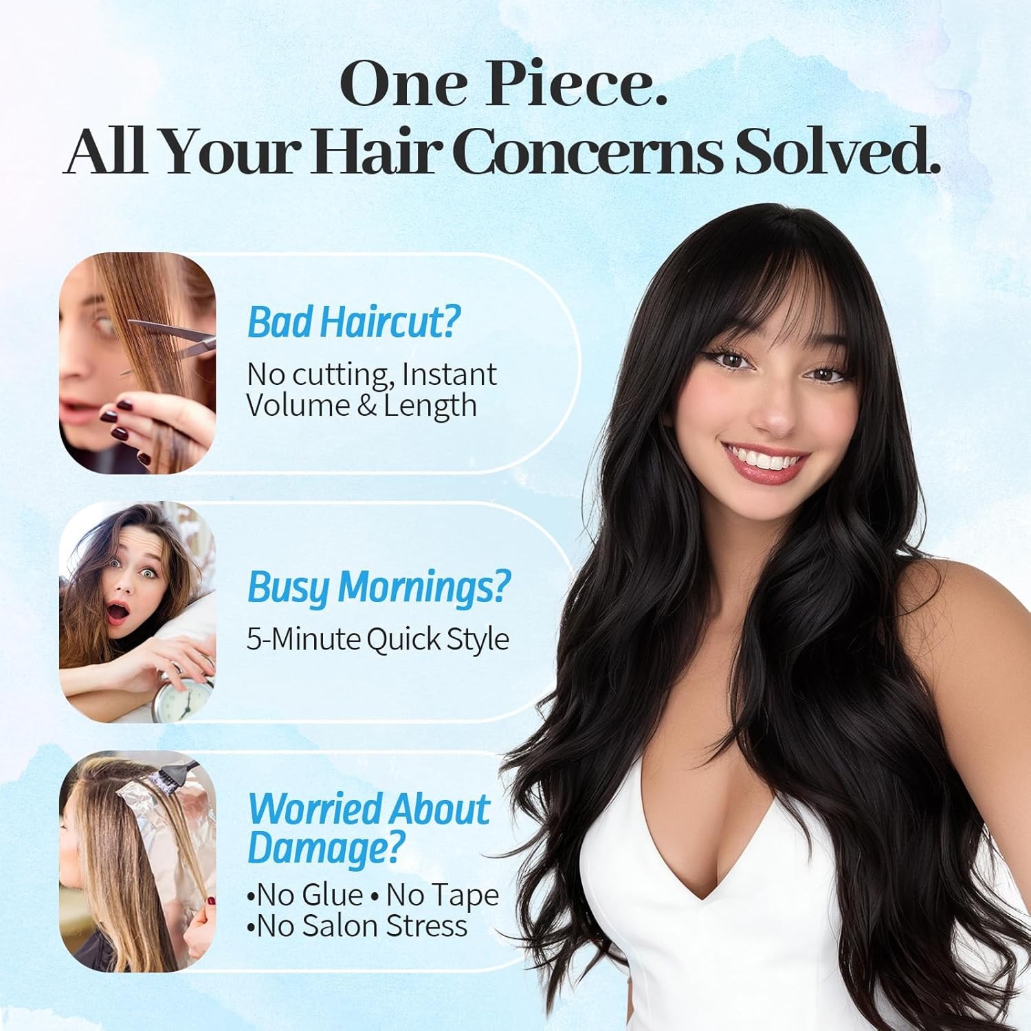 Wire Hair Extensions Long Straight Layered Synthetic with