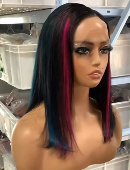 Blue Purple Highlight Lace Front Wig Brazilian Human Hair Wig