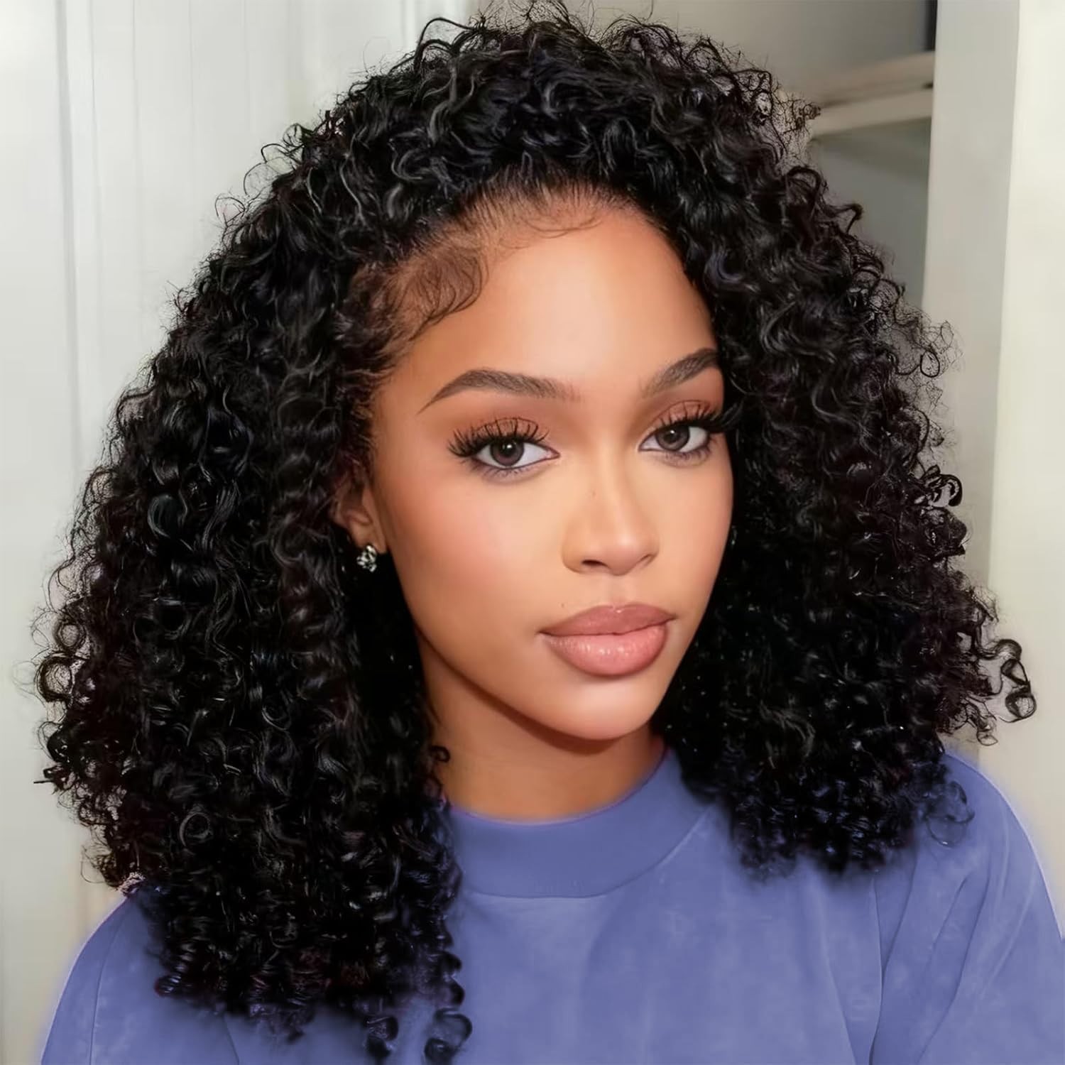 Deep Wave Half Wig Human Hair 3-in-1 Glueless for Black Women, 24 Inch, 200% Den