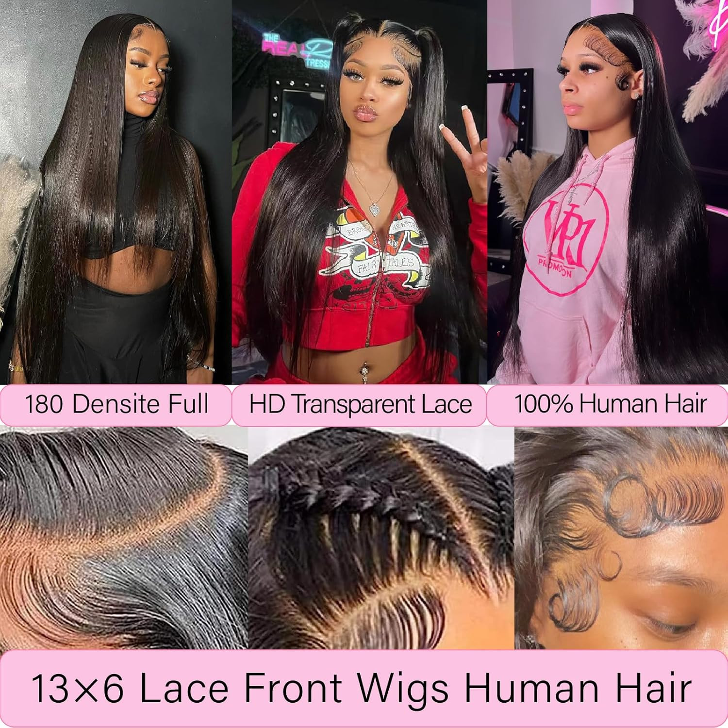 28″ HD Transparent Lace Front Wig, 200 Density, Pre-Plucked Human Hair
