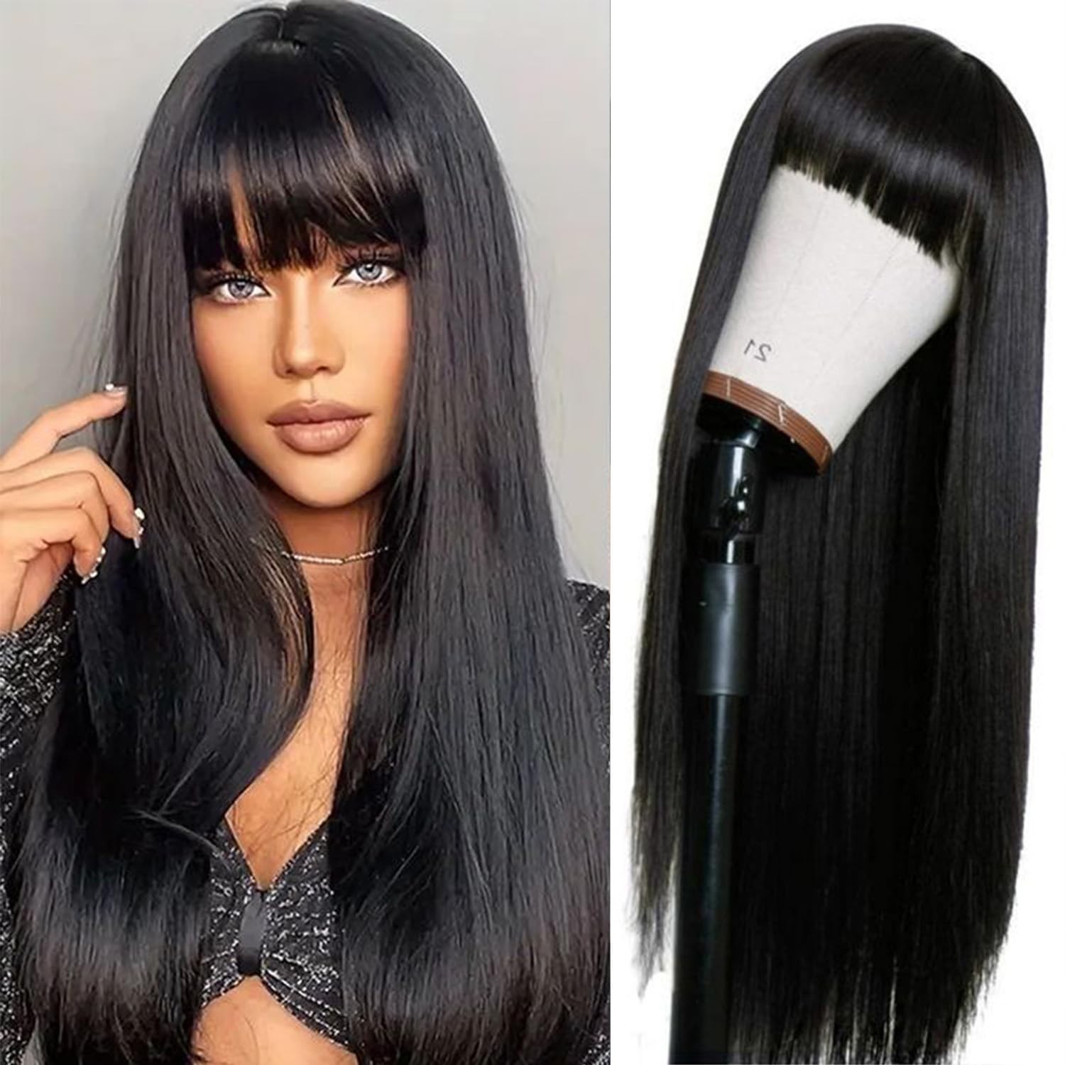 Straight Human Hair Wigs with Bangs Glueless Wigs Human Hair wig for BlackWomen