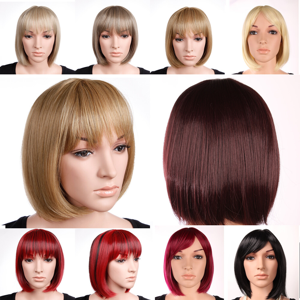 Ladies Party Cosplay Casual Wigs Women’s Short Straight Hair Bob Wigs With Bangs