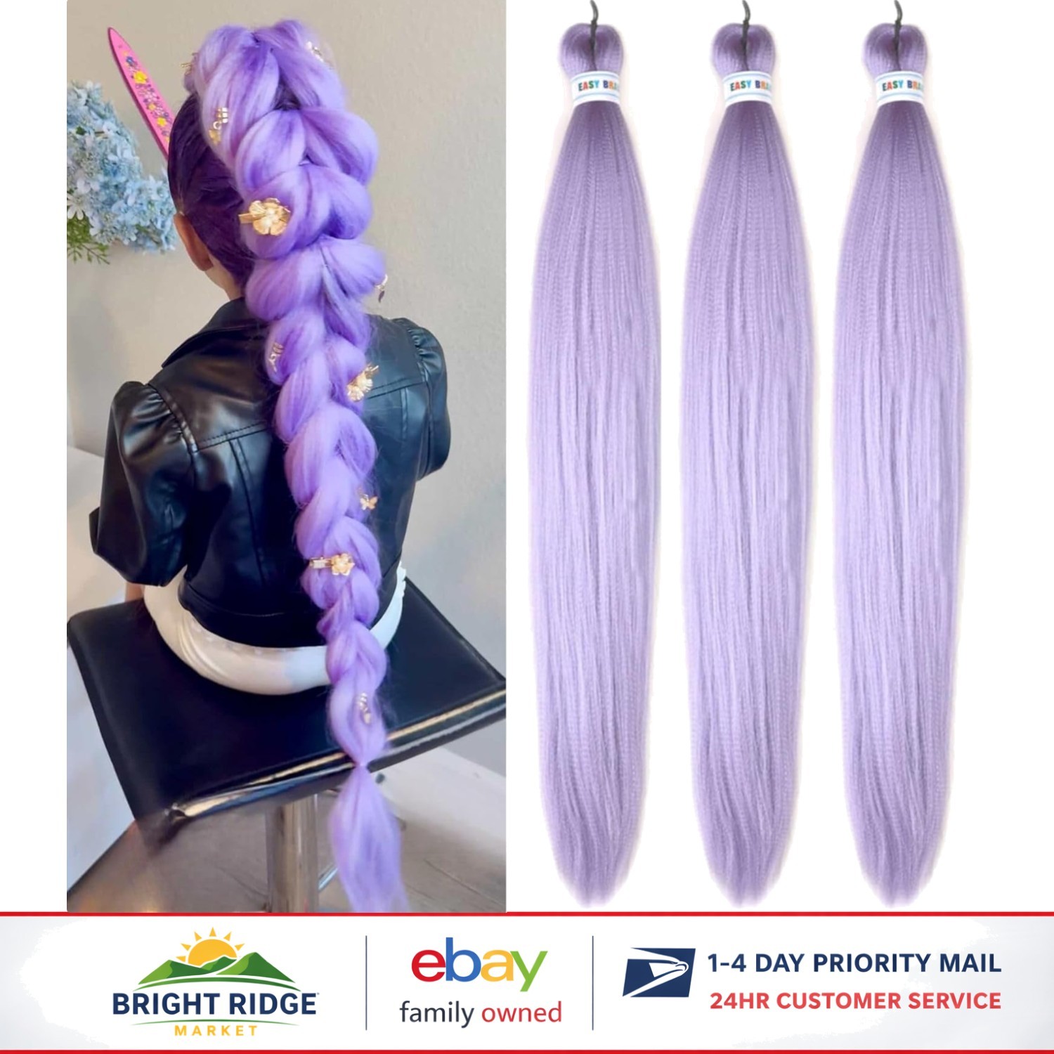 30 Inch Lavender Purple Braiding Hair Extensions for Kids, Flame Retardant Fiber