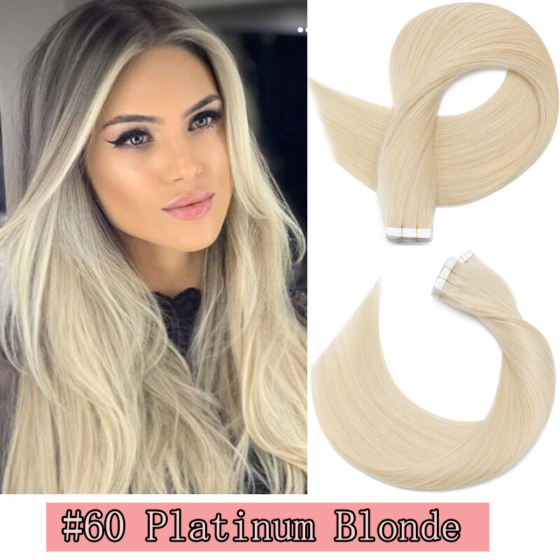 20-40pcs Tape In 100% Remy Human Hair Extensions Skin Weft Highlight Brown Glue