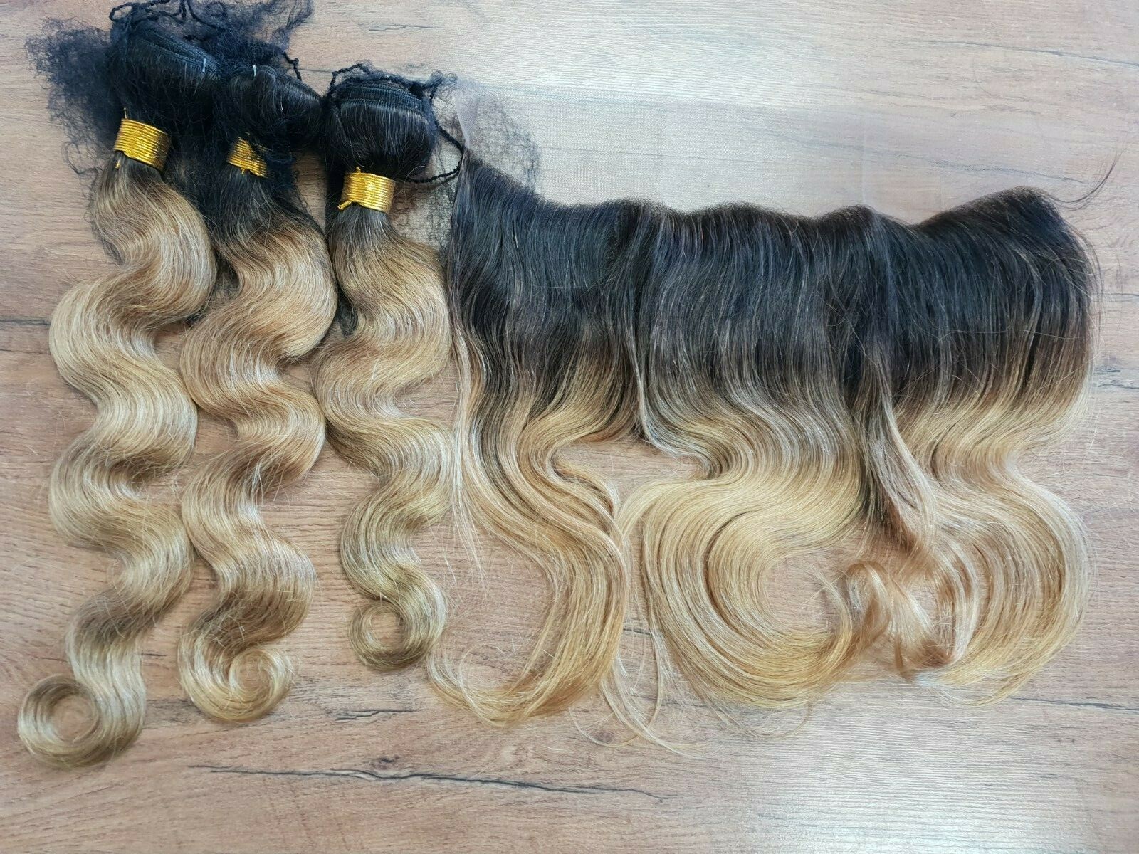 12A 1b/ 27# ROOT OMBRE BRAZILIAN VIRGIN HUMAN HAIR BODY WAVE 16+18+20&14 FRONTAL