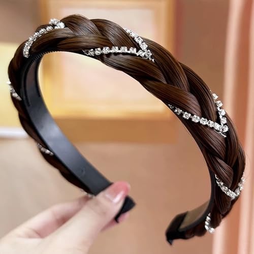 Headband 4 Strands Synthetic Hair Plaited Brown, 4 Strands, Width 0.8 Inch