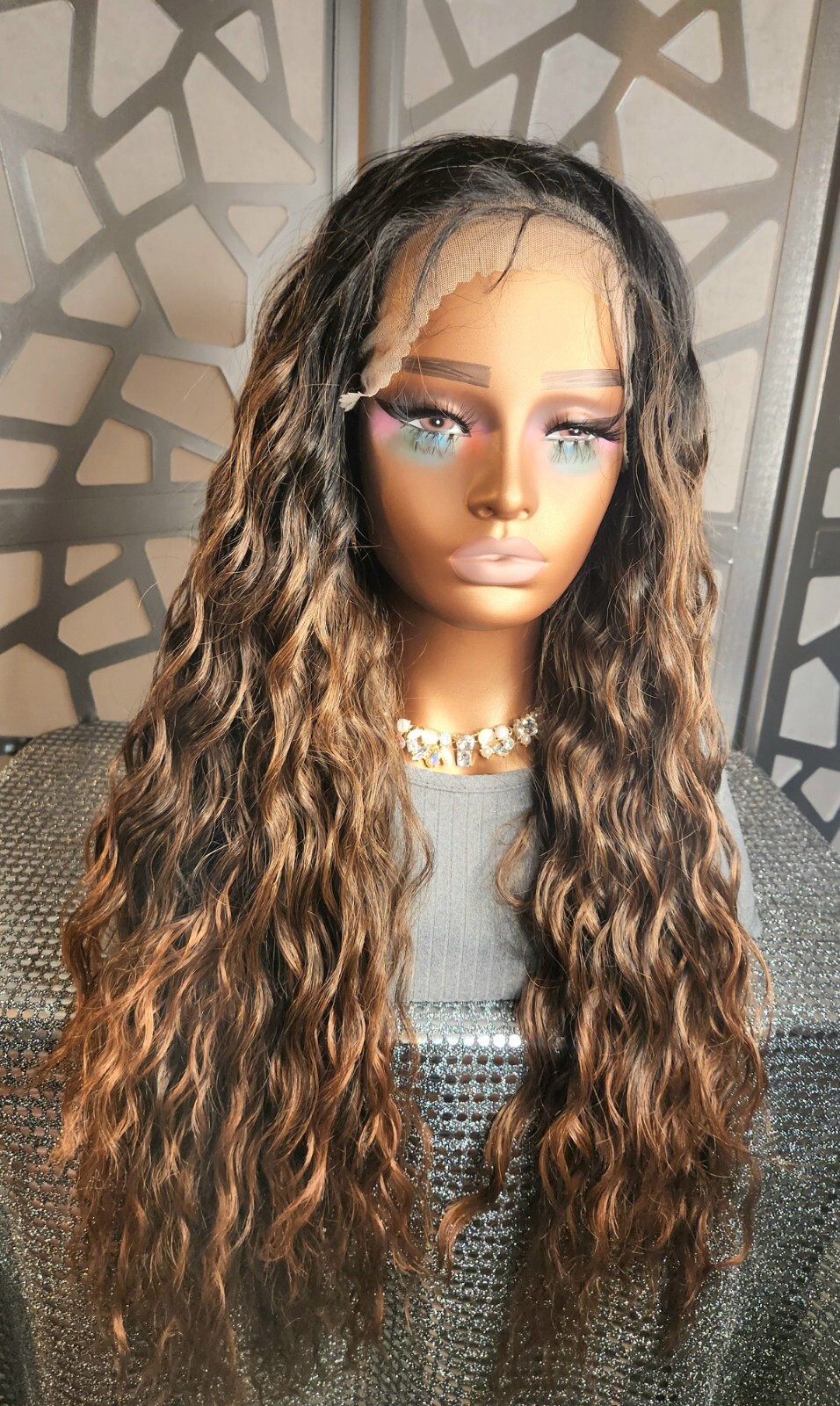 Curly Wet N Wavy Wig Auburn Brown Mix 13×4 Lace Front Long Wig Loose Wave Heat