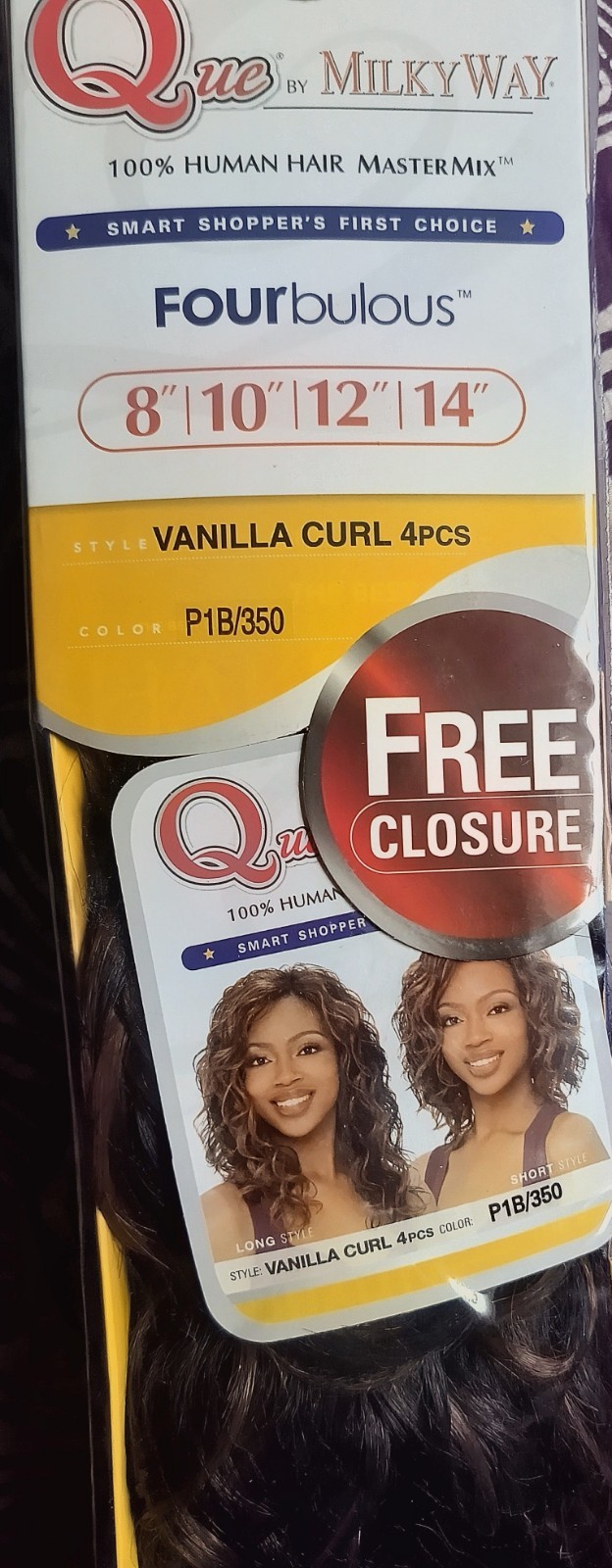 Que by MILKY WAY: FOURbulous VANILLA CURL * 1B/350 * 8,10,12,14″ 100% HUMAN HAIR