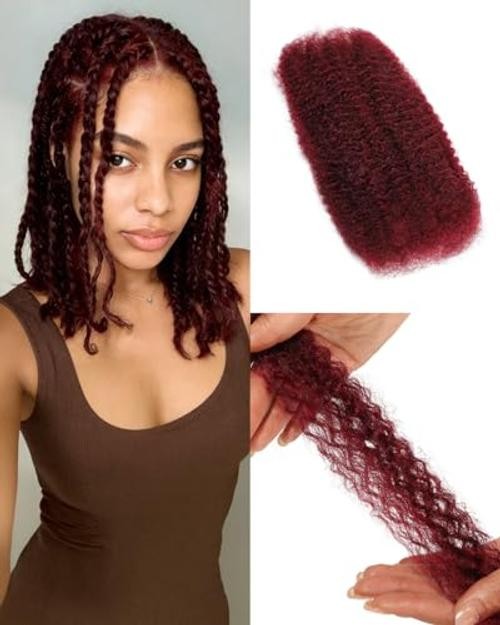 Afro Kinkys Bulk Human Hair, 4C Curly for Braids 50gram, 12 Inch #99J Burgundy