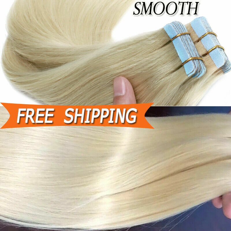 Durable Super Tape in Hair Extensions Seamless Skin Weft Remy Human Hair Blonde