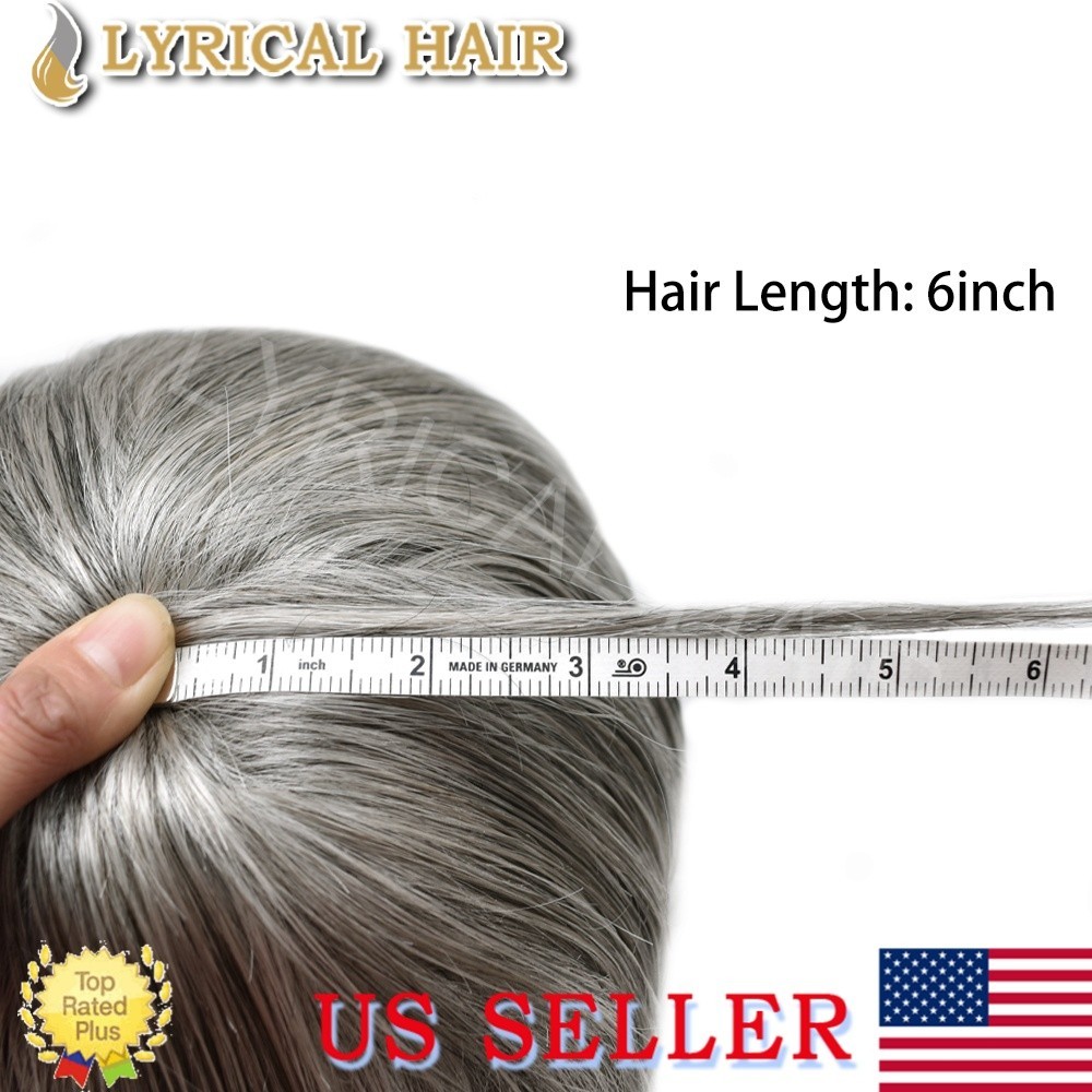 Mens Toupee All Poly Skin PU Human Hair Piece Black Brown Grey Replacement Wigs