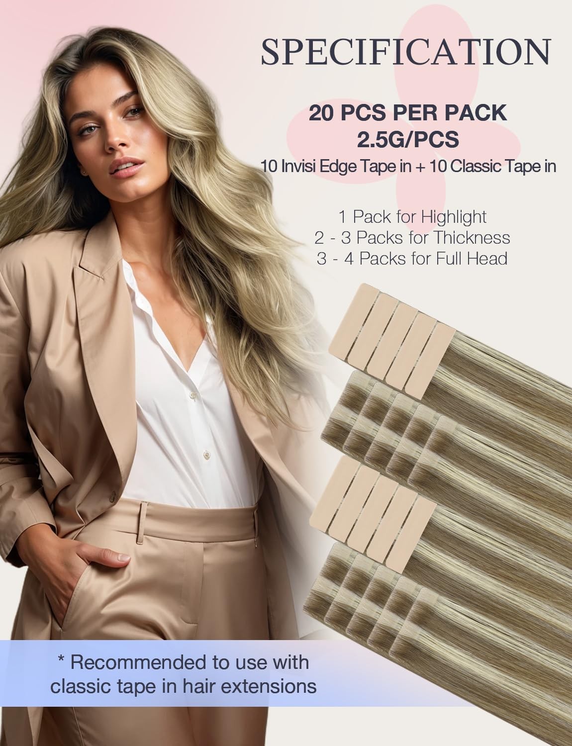 Doores Invisi Edge Human Hair Tape In Extensions Light Brown Highlighted Medium
