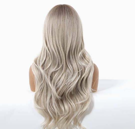 Short Layered Cut Wavy Bouncy Rooted Gray Synthetic Hair Wigs Grandma Natural