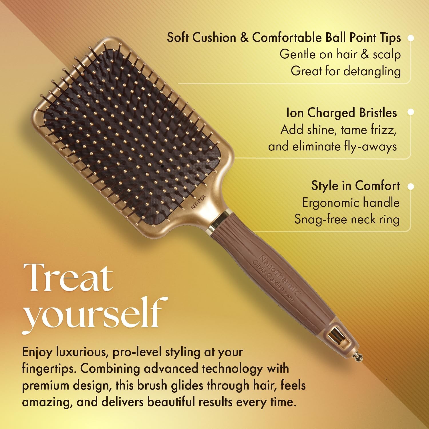 Hair Brush Ceramic Ion NanoThermic Paddle Styler Olivia Garden NT PDL