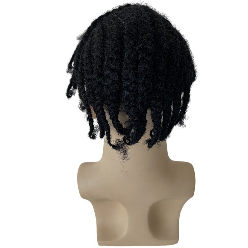 Afro Curly Braids Toupee 8×10 Full PU Hairpiece for Men Topper Human Hairpiece