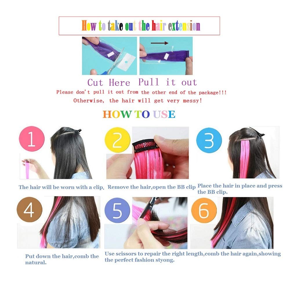 10Pcs/set Multi-Colors Straight Highlight Clip in Hair Extensions 20 Inch Col…