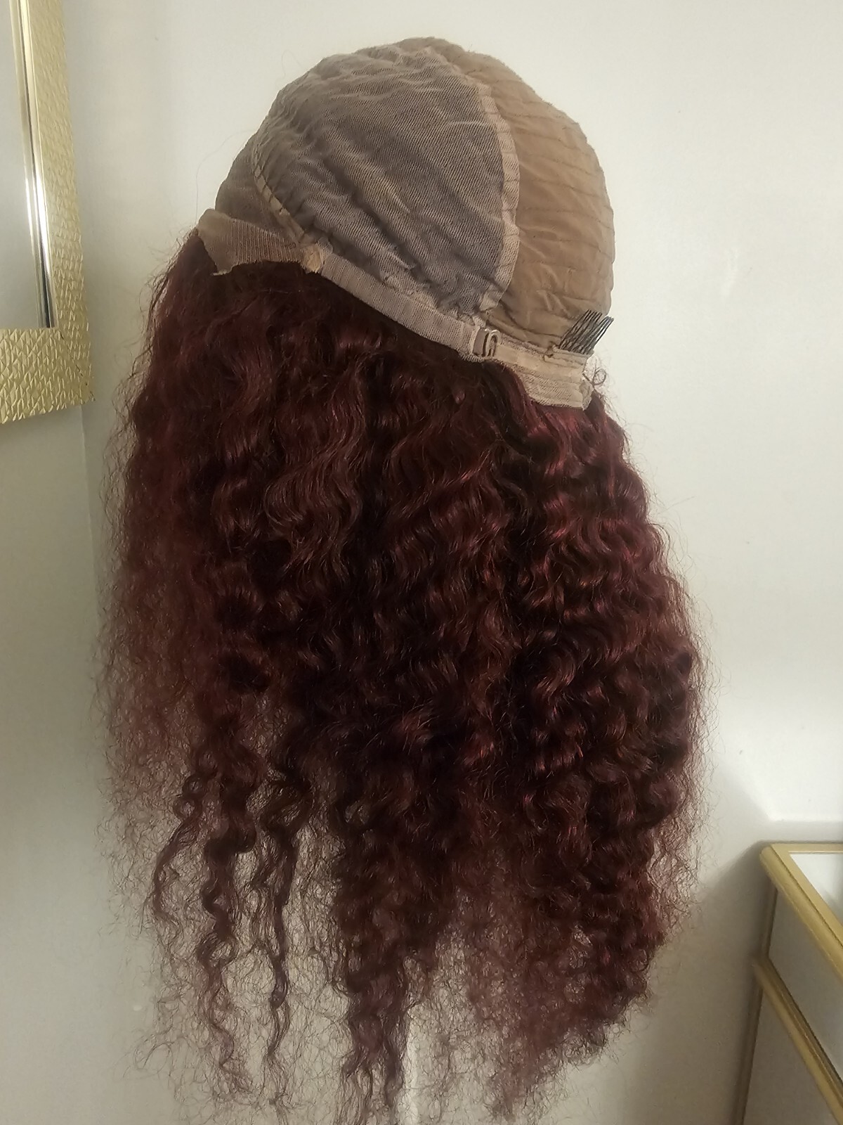 High Quality regular Top Reddish 24″ curly wavy 100% Virgin Human Hair Lace Wig