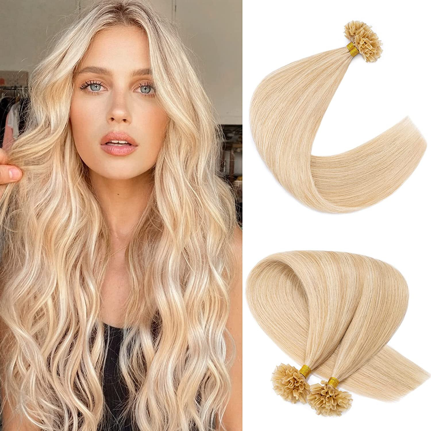 Pre Bonded U Tip Real Human Hair Extensions Keratin Fusion Nail Tip Remy Hair 1g