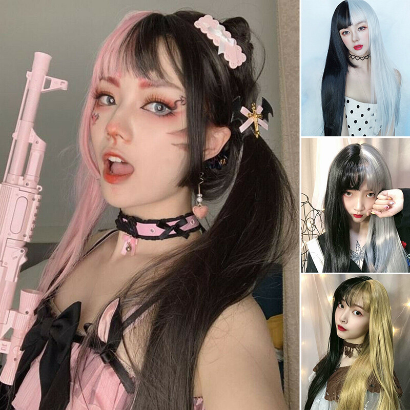 Two-tone Long Straight Hair Japanese Harajuku Wig Lolita Princess Kawaii Woman’s