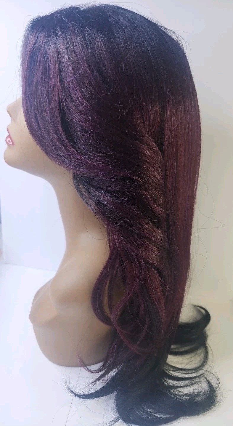It’s A Wig Swiss Lace Front Wig TT P Burgondy/ Purple Black Color Higheat400°F.