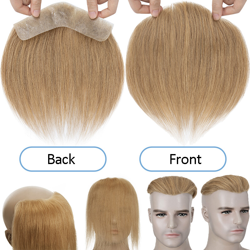 Mens Toupee Thin Skin PU/MONO Real Remy Human Hair Piece Toupee Replacement Wig