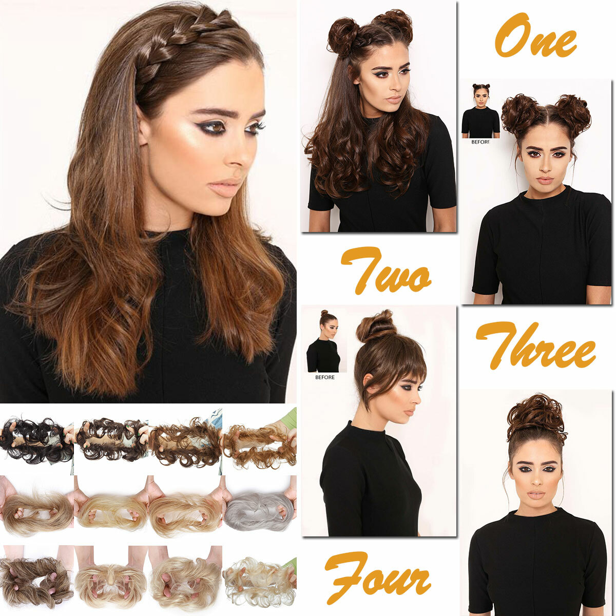 Curly Messy Bun Hair Piece Scrunchie Updo Real Human Hair Extensions 100% Remy