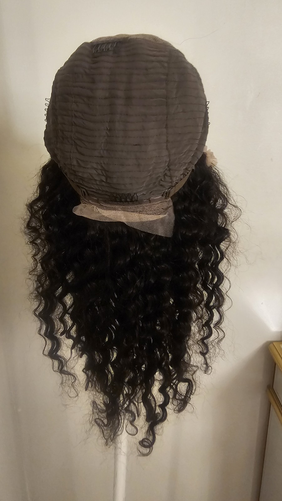 High Quality regular 22″ black waterwave 100% Virgin Human Hair Lace front Wig.