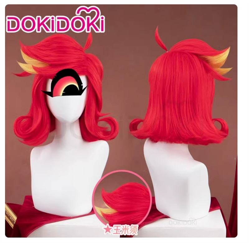 Hazbin Cosplay Hotel Niffty Wig Anime Red Yellow Hair Highlight Dyeing Hair 35cm