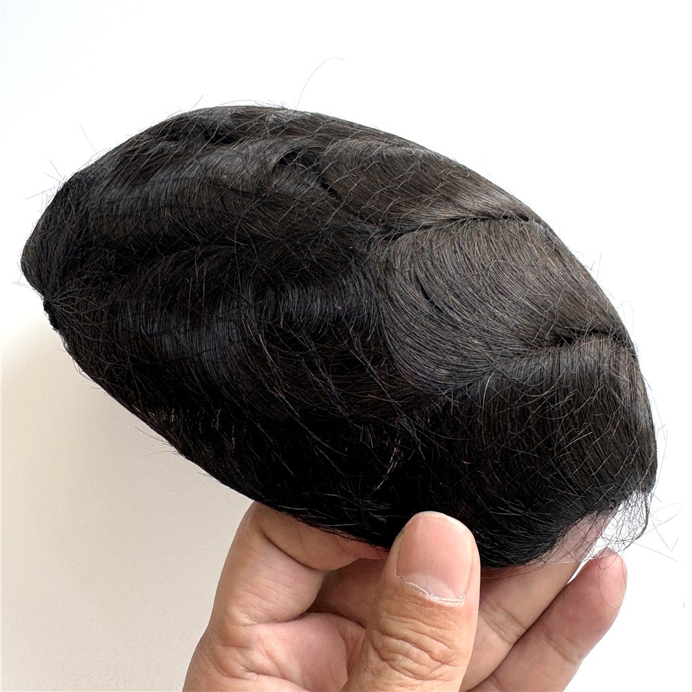 Mens Toupee Human Hair System Full Poly Thin Skin Hair Piece Replacement System
