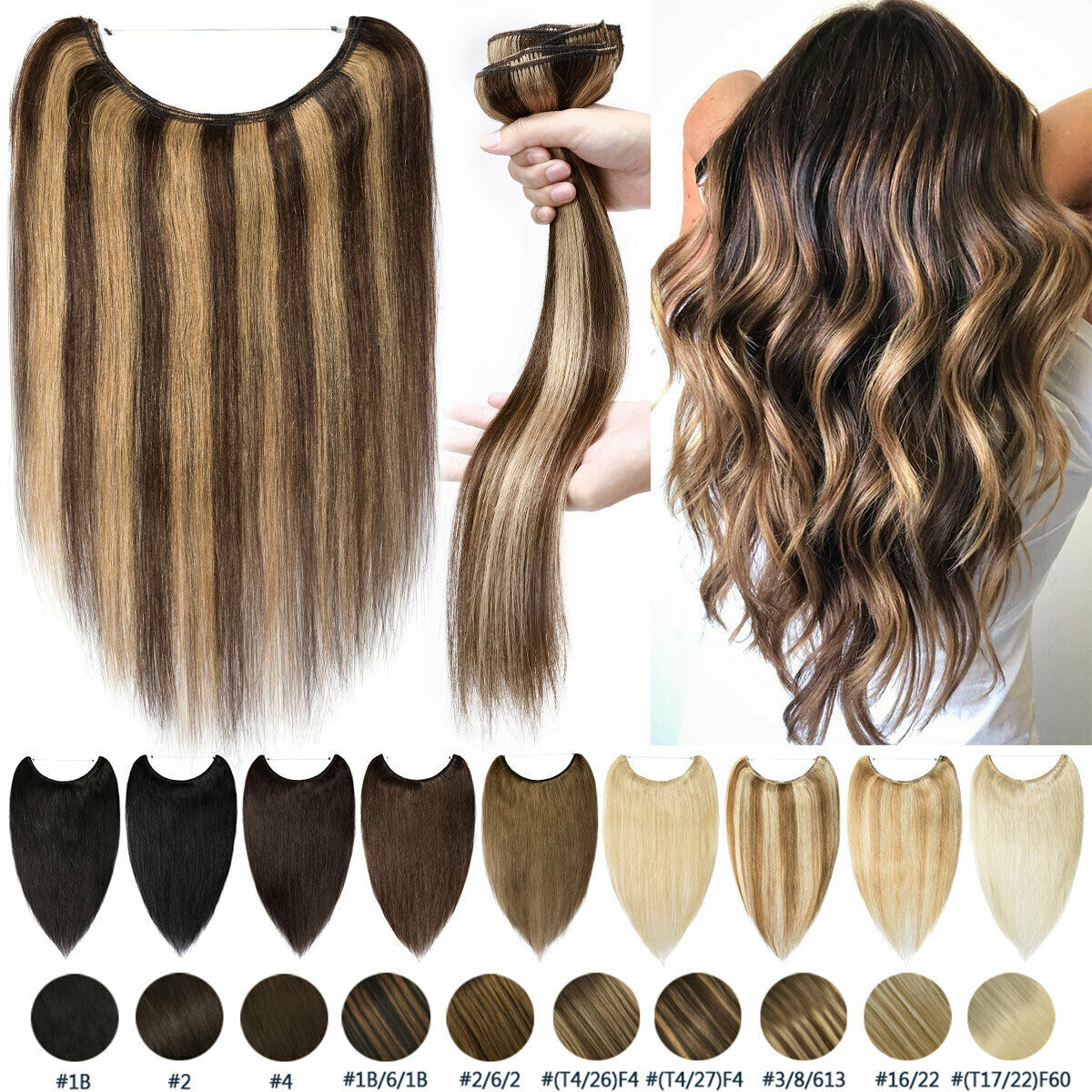 Russian AAAA+ Thick Wire In Remy Human Hair Extensions Hidden Headband One Piece
