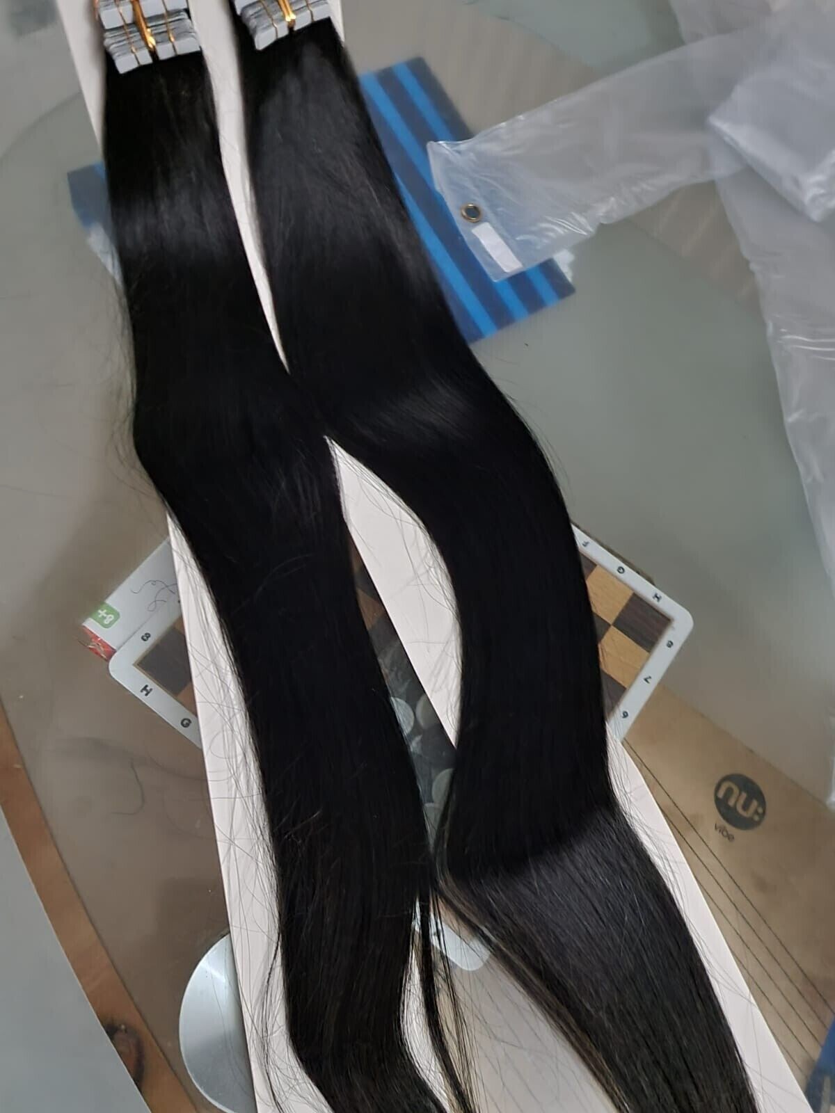 12A 34+34INCH RUSSIAN TAPE IN HUMAN HAIR EXTENTION 200g 80pcs STRAIGHT JET BLACK