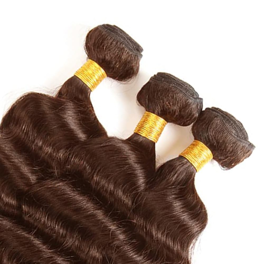 Deep Wave Human Hair Extensions 22-26 Inch #4 Brown 3 Bundles 100g 10A Grade