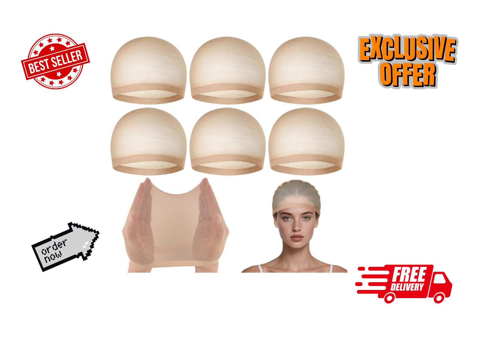 PLULON 6 Pack Wig Cap Mesh Stocking Wig Caps Ultra Thin Hair Net Liner