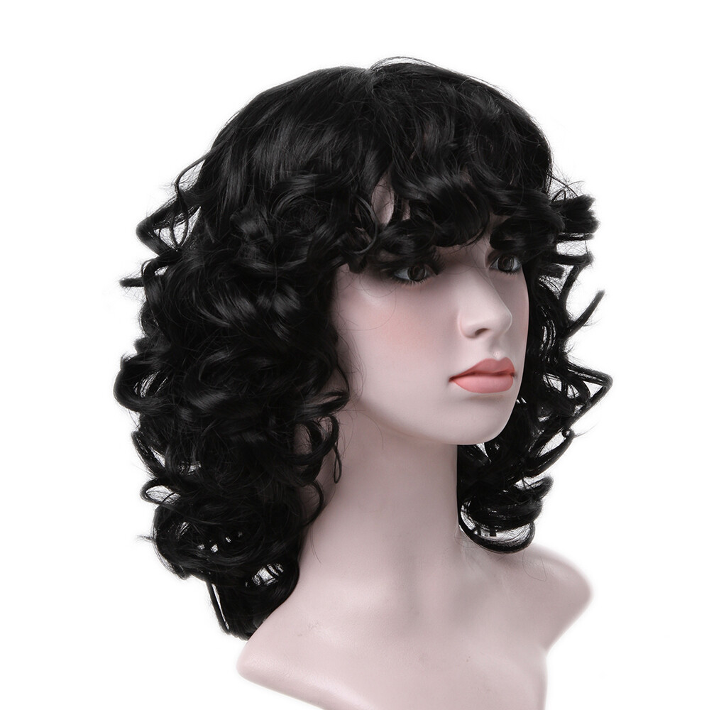 Afro Curly Kinky Wavy Wig with Bangs Black Glueless Afro Natural Wig Heat Safe