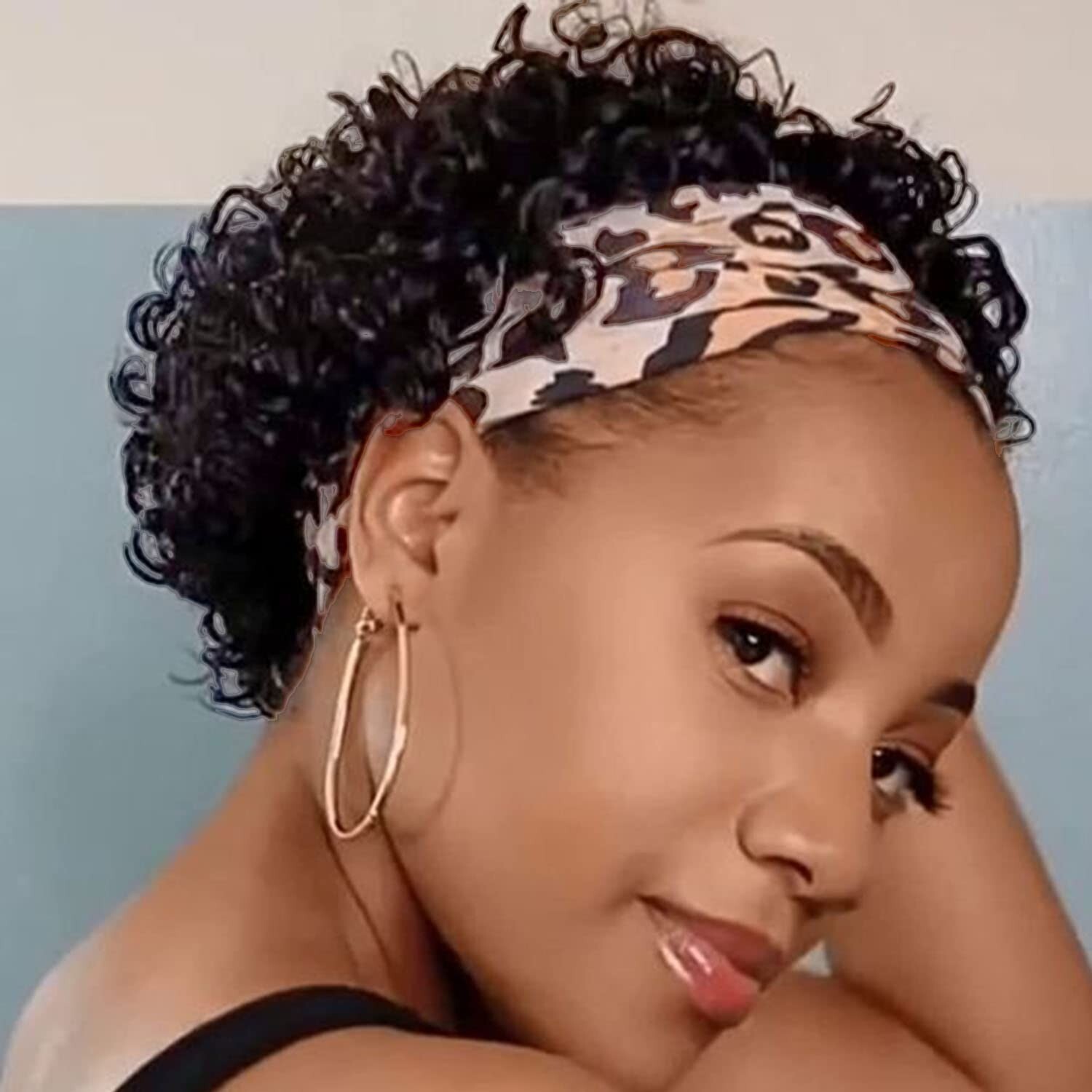 6 Inch Pixie Cut Glueless Headband Wig for Black Women Short Curly