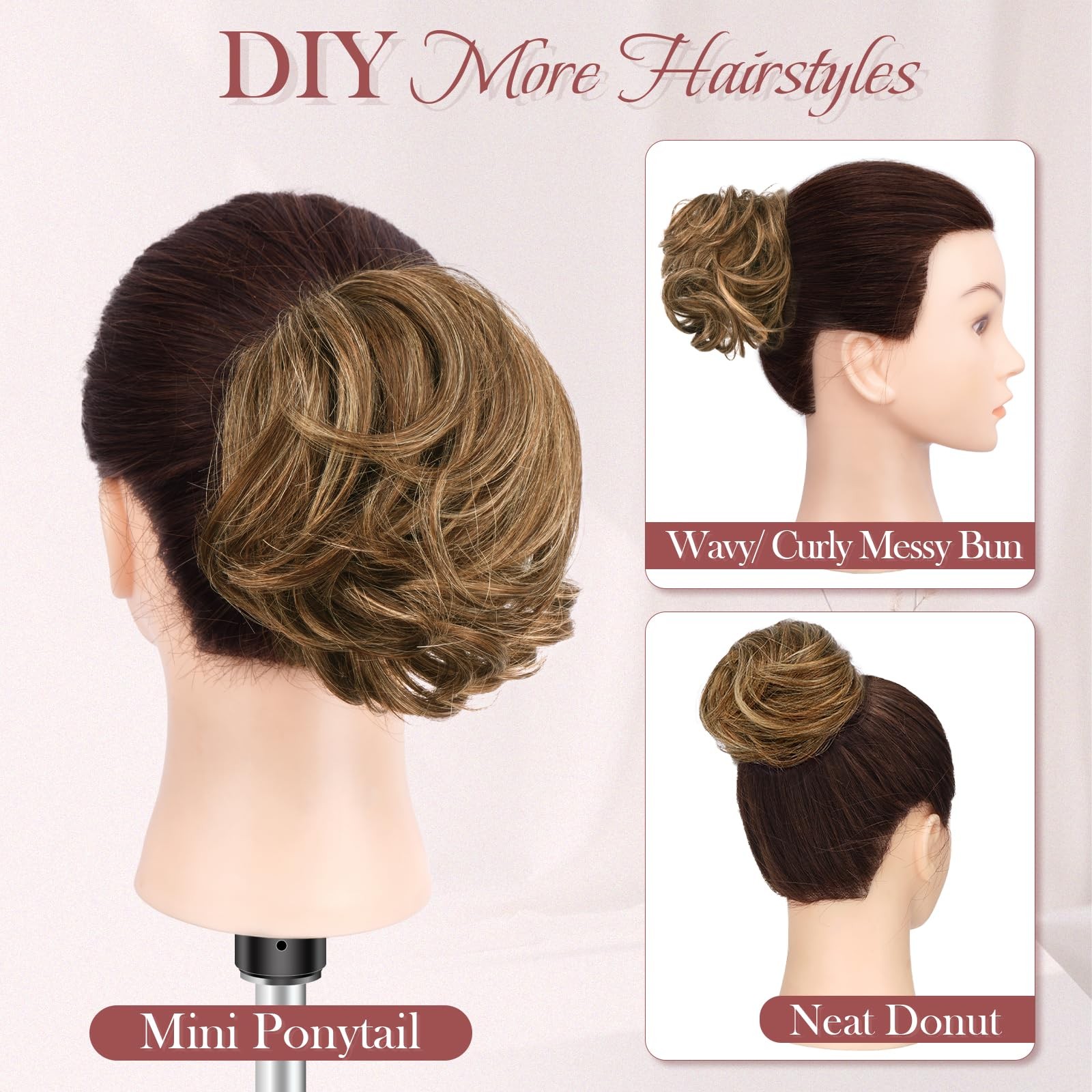 RUWISS Human Hair Bun Piece Long Thin Straight 20g, Dark Brown (20g)