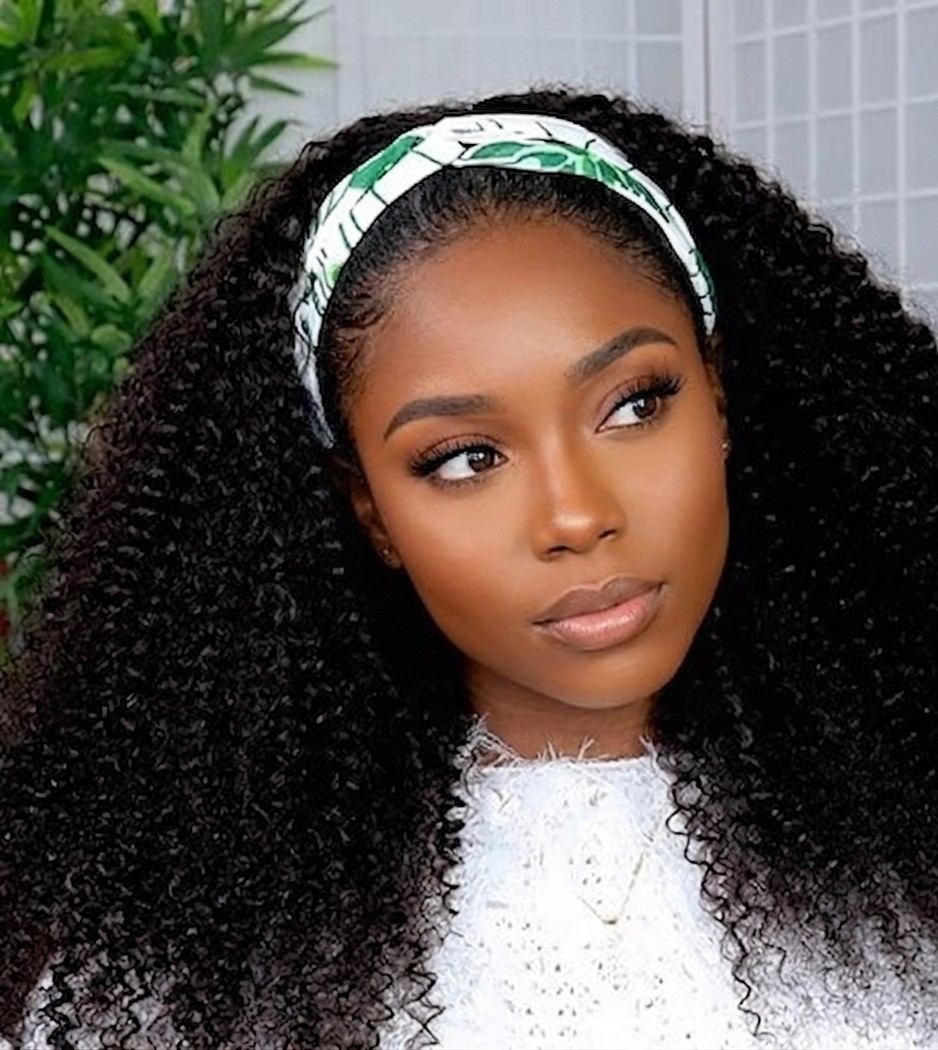 Kinky Curly Headband Wig Brazilian Human Hair 20 Inch Wear & Go 180% Density Wig