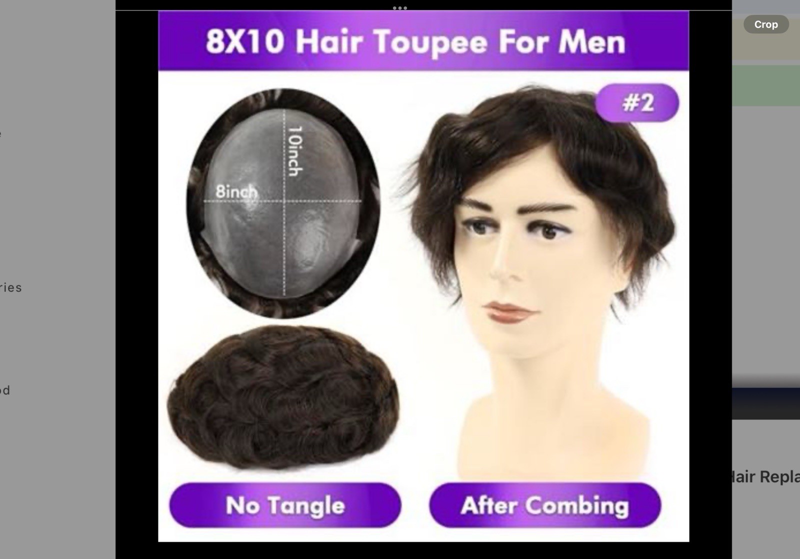 MENS THIN SKIN HAIR TOUPEE 0.03 MM Dark Brown HUMAN HAIR