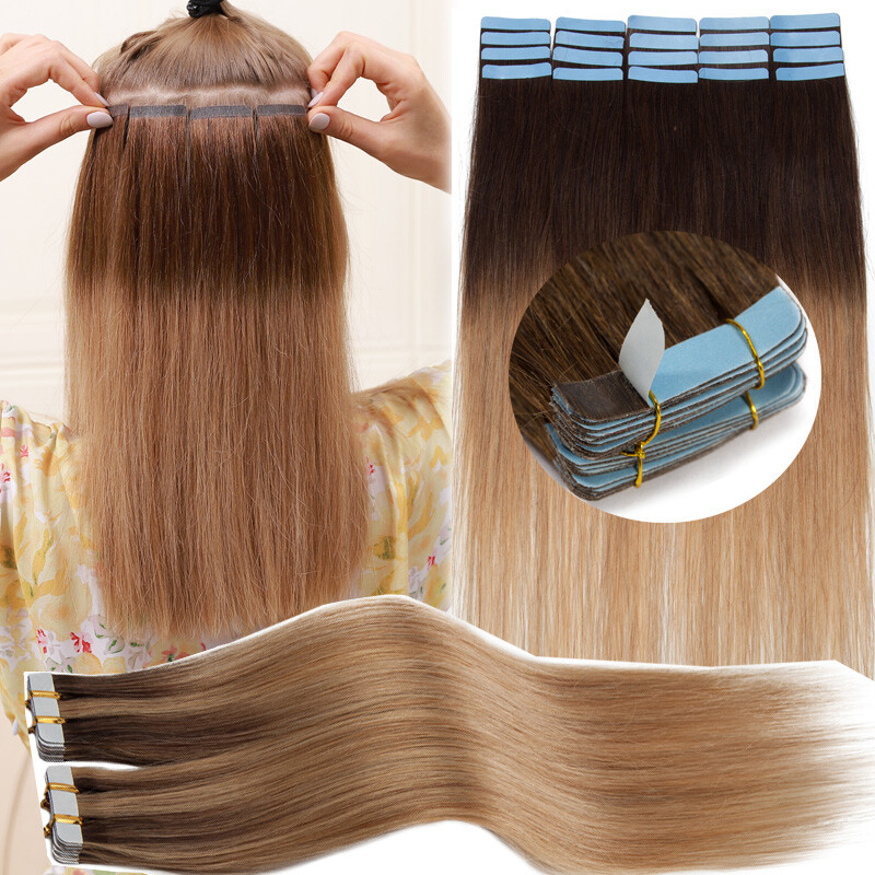 60pcs 100% Real Tape In On Remy Human Hair Extensions Highlight 120g Thick Ombre