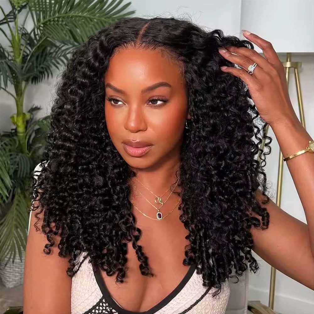 Burmese Curly Half Wig 180 Density Human Hair 22″ Glueless Drawstring Headband W
