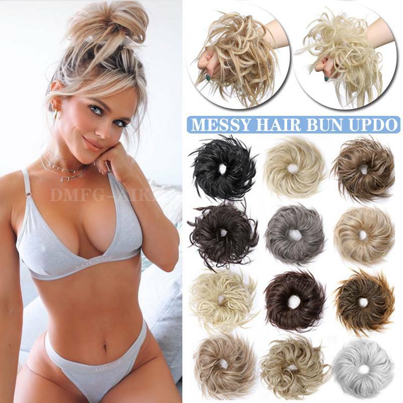 THICK Messy Bun Hair Piece Scrunchies Updo Cover Curly Hair Extensions for Human